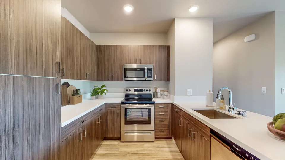 Modern open concept apartment living room and kitchen